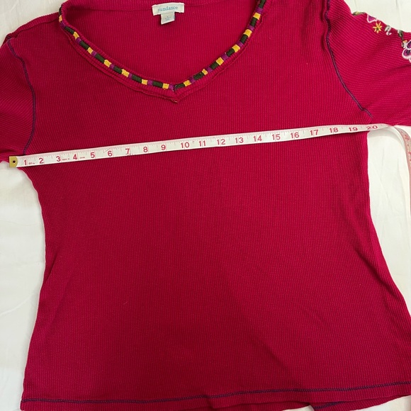 Sundance Red Thermal Waffle Weave Embroidered Cotton Top Shirt Women’s Large - Picture 8 of 9